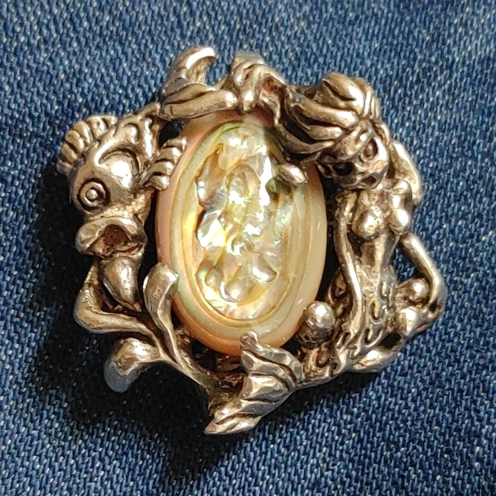 Cyvra VTG Sterling and Abalone Mermaid and Fish Brooch